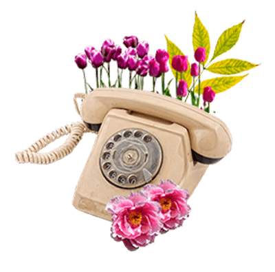 Composición gráfica: Teléfono y flores