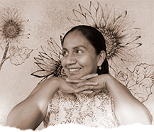 Composición gráfica: Retrato de Girasol e ilustración de girasoles