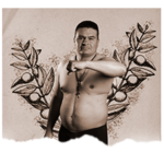 Composición gráfica: Retrato de Olivo e ilustración de ramas de olivo