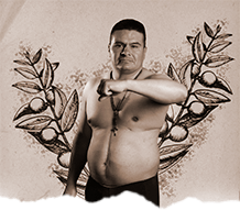 Composición gráfica: Retrato de Olivo e ilustración de ramas de olivo