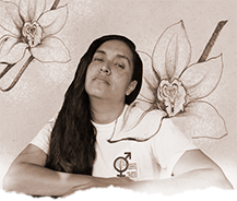 Composición gráfica: Retrato de Vainilla e ilustración de vainillas